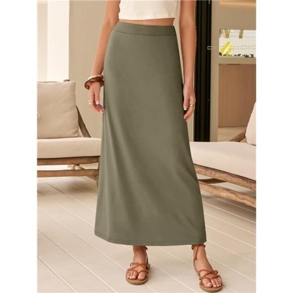 Maxi Skirts for Women Ankle Length Green - Picture 2 of 5
